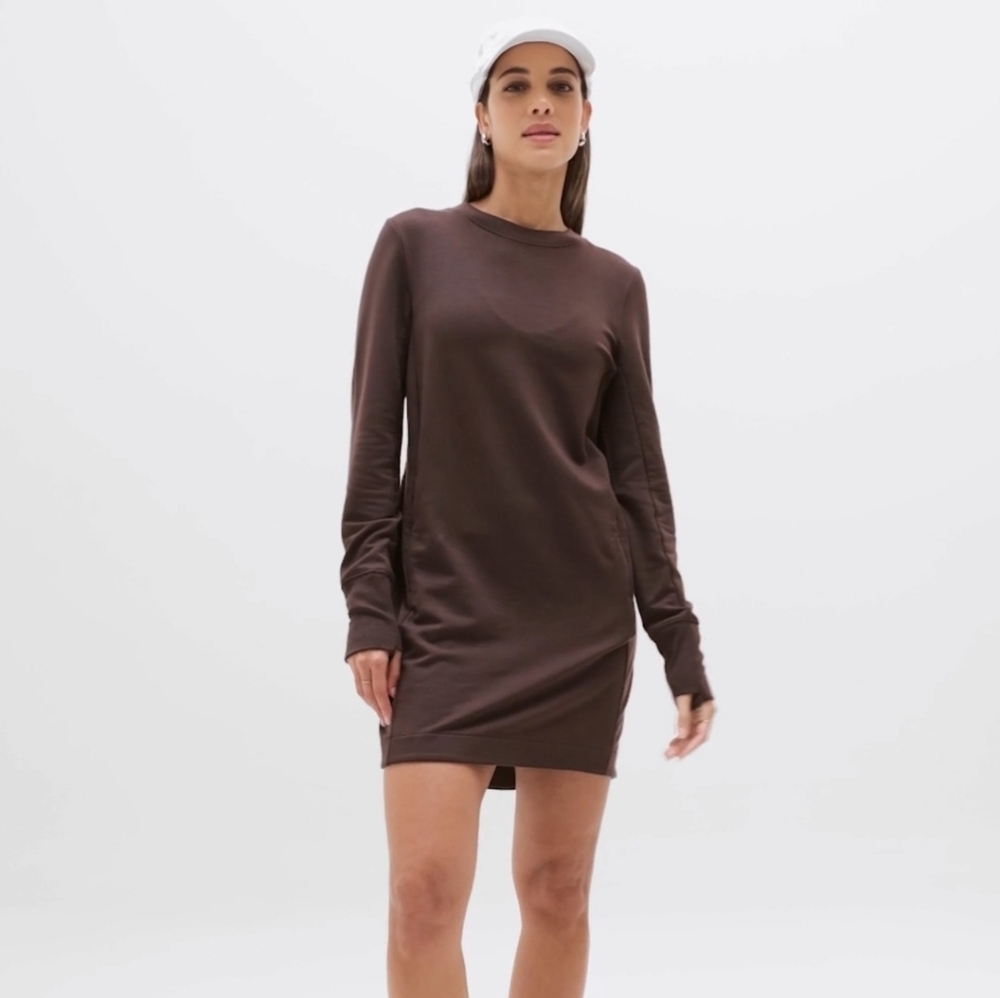 Athleta Coaster Luxe Sweatshirt Dress, Women's Medium Tall (MT), Maroon